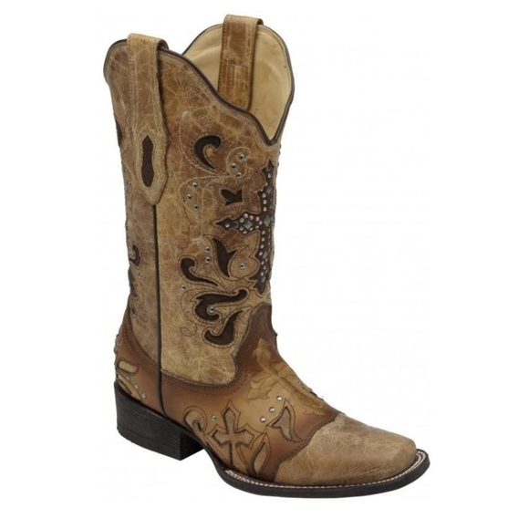 CORRAL C1167 antique tan distressed leather cowgirl western boots square toe 9.5 - Picture 2 of 16